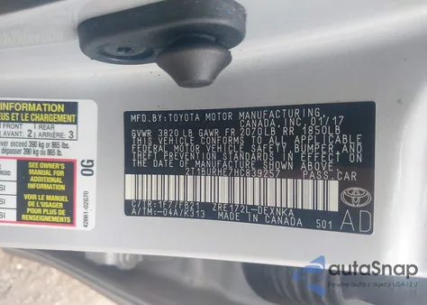 2017 Toyota Corolla Le from USA, damaged, VIN 2T1BURHE7HC839257